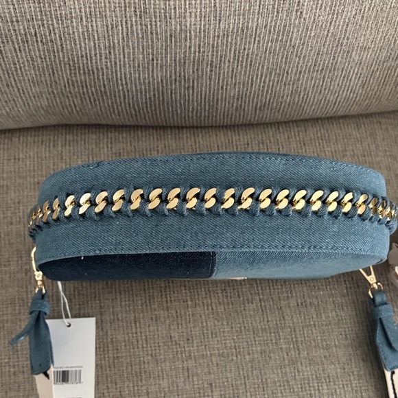 Halston Heritage Two-Tone Blue Denim Crossbody with Branded Strap - Picture 4 of 5